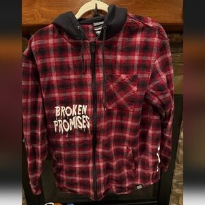 Broken Promises Red Plaid Zip-Up Hoodie Love Is Lethal NWOT